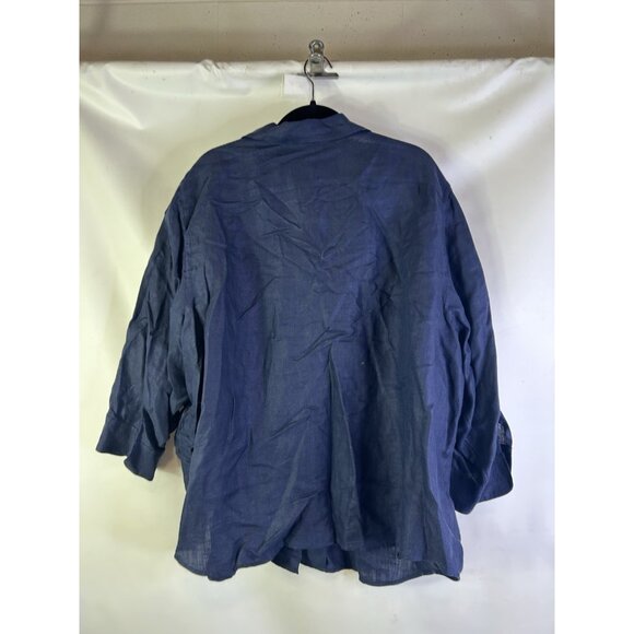 Lauren Ralph Lauren Linen Button Front Shirt Navy Blue - Picture 6 of 6
